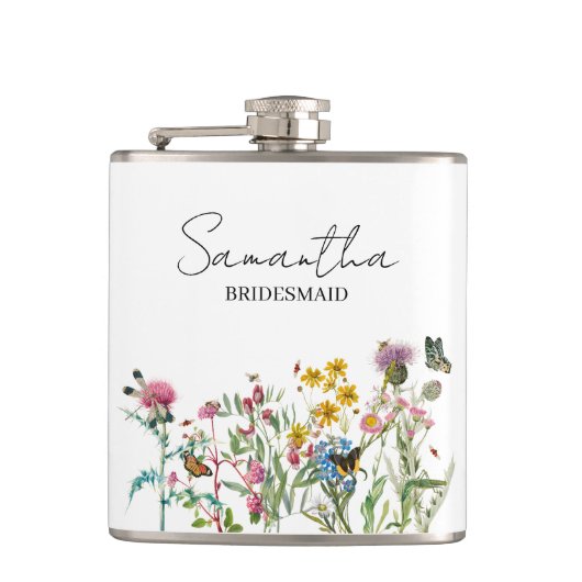 Persoonlijke Bruidsmeisje Wilde Bloemen Bruiloft Heupfles (Voorkant)