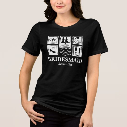 Persoonlijke bruidsmeisjes stempel collage Tri-Blend shirt (Voorkant)