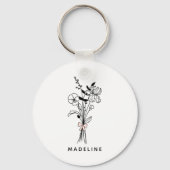 Persoonlijke bruidsmeisjesbloem met roze strik sleutelhanger (Voorkant)