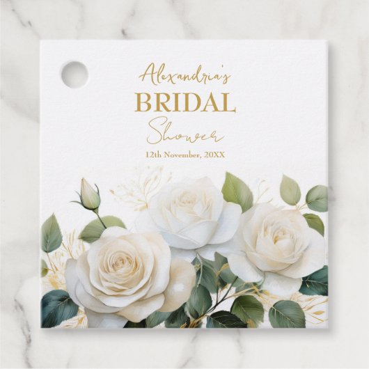 Persoonlijke Bruidsmeisjeshapjes Witte Rozen Bedankjes Labels (Voorkant)