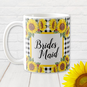 Persoonlijke bruidsmeisjesmok Gingham & zonnebloem Koffiemok