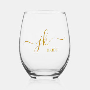 Persoonlijke bruidsnaam gouden script monogram wijnglas zonder voet