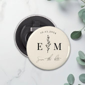 Persoonlijke bruidsparen bruiloft save the date button flesopener