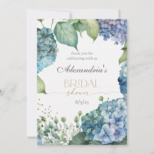 Persoonlijke Bruidsuitnodiging Blauwe Hydrangea's Bedankkaart (Voorkant)