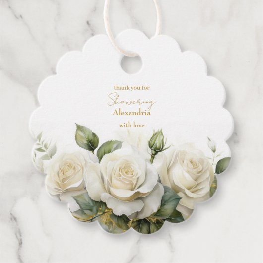 Persoonlijke Bruidsuitnodiging Witte Rozen Bedankjes Labels (Voorkant)