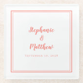 Persoonlijke bruiloft Bride & Groom Coral White Glazen Onderzetter (Voorkant)