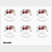 Persoonlijke bruiloft burgundy rustieke bloemen ronde sticker (Vel)