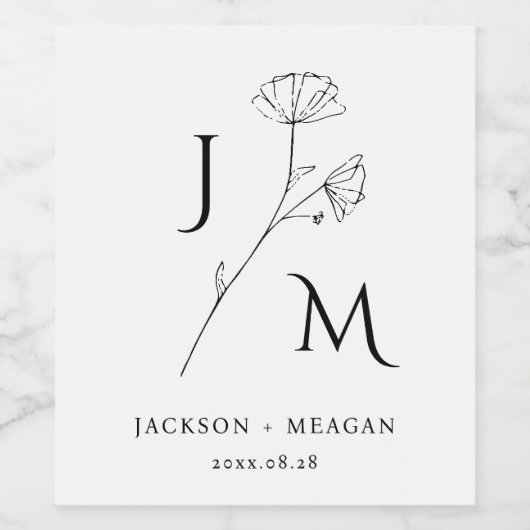 Persoonlijke bruiloft Floral Monogram Wijn Etiket (Enkel label)