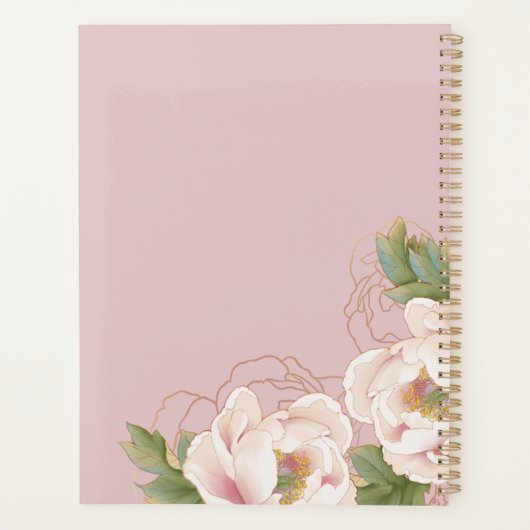 Persoonlijke bruiloft Foto Blush Pink Peony Floral Planner (Achterkant)