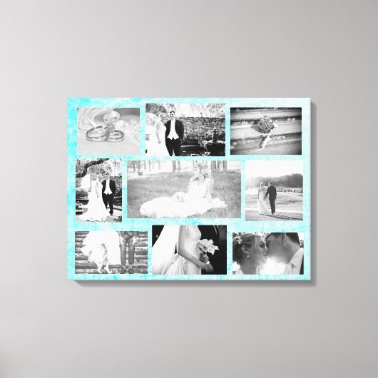 Persoonlijke bruiloft Foto Collage Wall Art Aqua Canvas Afdruk (Voorkant)