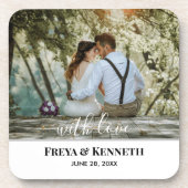 Persoonlijke bruiloft Foto met liefdeswitteksten Bier Onderzetter (Voorkant)