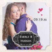 Persoonlijke bruiloft Foto Modern Label Kartonnen Onderzetters (Voorkant)