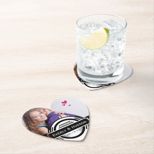 Persoonlijke bruiloft Foto Modern Label Kartonnen Onderzetters (Insitu)