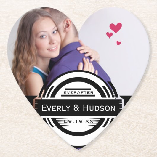 Persoonlijke bruiloft Foto Modern Label Kartonnen Onderzetters (Voorkant)