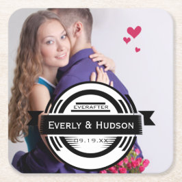 Persoonlijke bruiloft Foto Modern Label Kartonnen Onderzetters