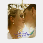 Persoonlijke bruiloft foto Peacock Feather Ceramic Keramisch Ornament (Rechts)