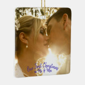 Persoonlijke bruiloft foto Peacock Feather Keramisch Ornament (Rechts)