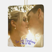 Persoonlijke bruiloft foto Peacock Feather Keramisch Ornament (Links)