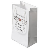 Persoonlijke bruiloft Gift Bag White Doves Klein Cadeauzakje (Achterkant Gekanteld)