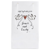 Persoonlijke bruiloft Gift Bag White Doves Klein Cadeauzakje (Voorkant)