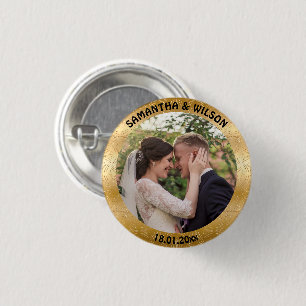 Persoonlijke bruiloft Goud Foto Ronde Button 3,2 Cm