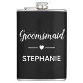 Persoonlijke bruiloft 'Groomsmaid White On Black'  Heupfles (Voorkant)