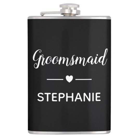 Persoonlijke bruiloft 'Groomsmaid White On Black'  Heupfles (Voorkant)