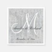 Persoonlijke bruiloft Monogram Silver Damask Stars Servet (Voorkant)