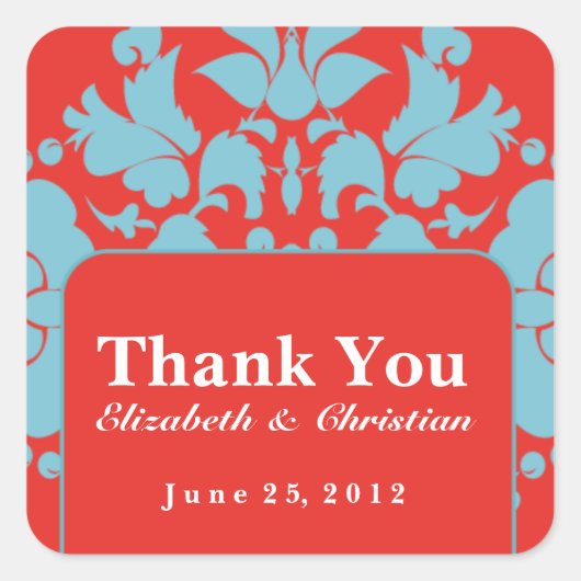 Persoonlijke bruiloft of evenaar vierkante sticker (Voorkant)