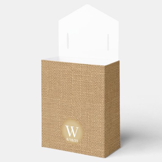 Persoonlijke bruiloft rond het Burlap Monogram Bedankdoosjes (Geopend)