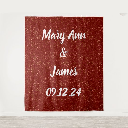 Persoonlijke bruiloft Rood goudlampjes Wandkleed (Voorkant)