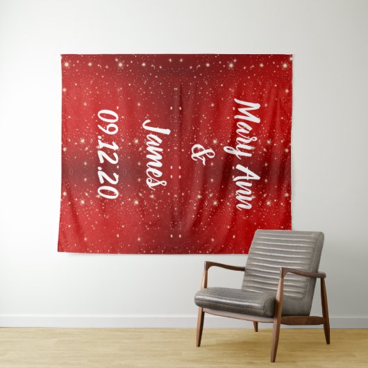 Persoonlijke bruiloft Rood goudlampjes Wandkleed (In Situ (horizontaal))