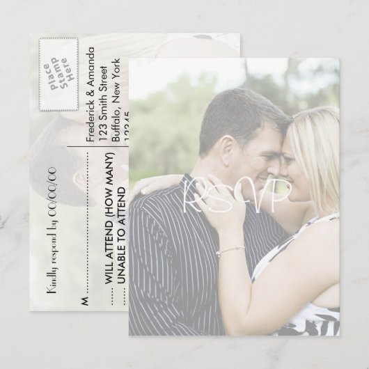 Persoonlijke bruiloft RSVP met foto Uitnodiging Briefkaart (Voorkant / Achterkant)