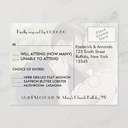 Persoonlijke bruiloft RSVP met foto Uitnodiging Briefkaart (Achterkant)