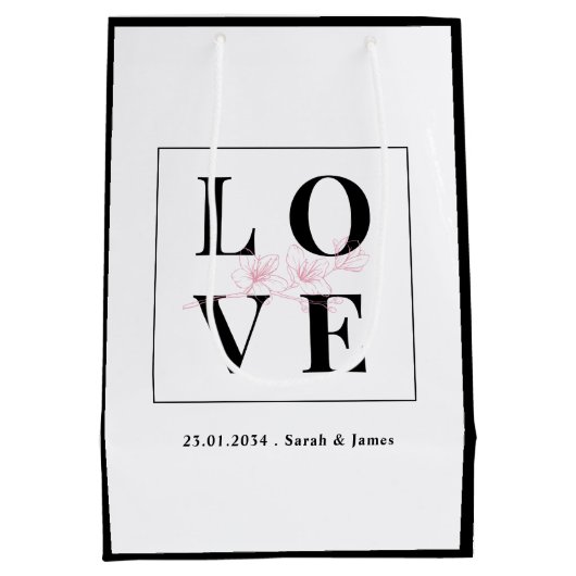 Persoonlijke bruiloft/Valentijn zwart en wit Medium Cadeauzakje (Achterkant)