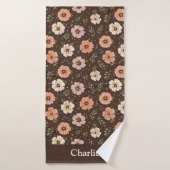 Persoonlijke bruine bloemen badhanddoek (Badhanddoek)