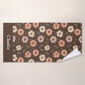 Persoonlijke bruine bloemen badhanddoek (Badhanddoek)