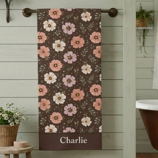 Persoonlijke bruine bloemen badhanddoek