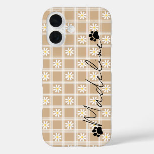 Persoonlijke bruine bloemensjaal telefoonhoes naam iPhone 16 hoesje