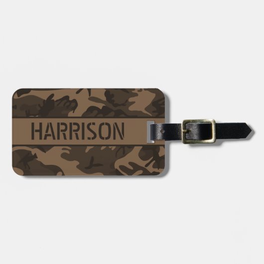 Persoonlijke bruine camouflage bagagelabel (Voorkant horizontaal)