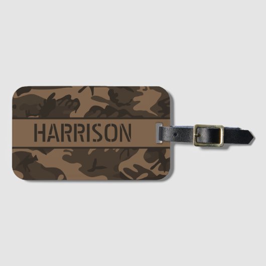 Persoonlijke bruine camouflage bagagelabel (Voorkant (horizontaal))