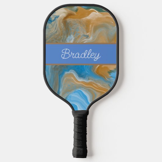 Persoonlijke bruine en blauwe marmer pickleball paddle (Achterkant)