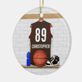 Persoonlijke bruine en rode Basketball Jersey Keramisch Ornament (Links)