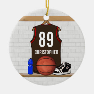 Persoonlijke bruine en rode Basketball Jersey Keramisch Ornament