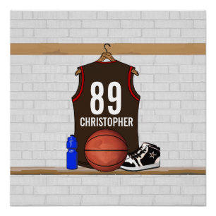 Persoonlijke bruine en rode Basketball Jersey Poster