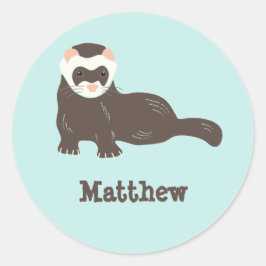 Persoonlijke bruine fret mintgroen ronde sticker