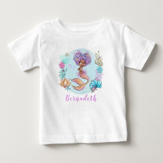 Persoonlijke bruine Kleine Zeemeermin Baby T-Shirt (Voorkant)