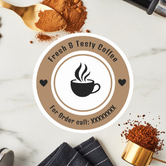 Persoonlijke bruine koffiekop bestel labelstickers ronde sticker