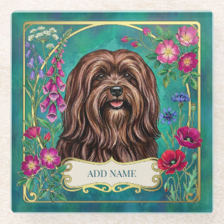 Persoonlijke bruine Lhasa Apso bloemenglas coaster Glazen Onderzetter