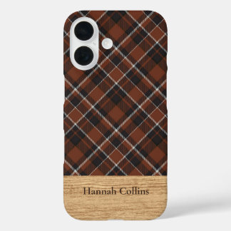 Persoonlijke bruine tartan geruite iPhone-hoes iPhone 16 Hoesje